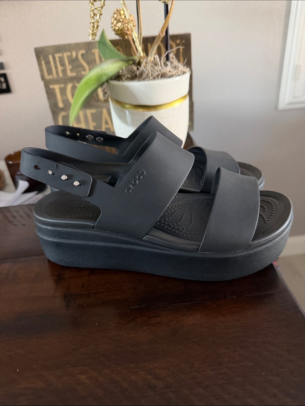 CROCS Black Brooklyn Low Wedge   Sandals